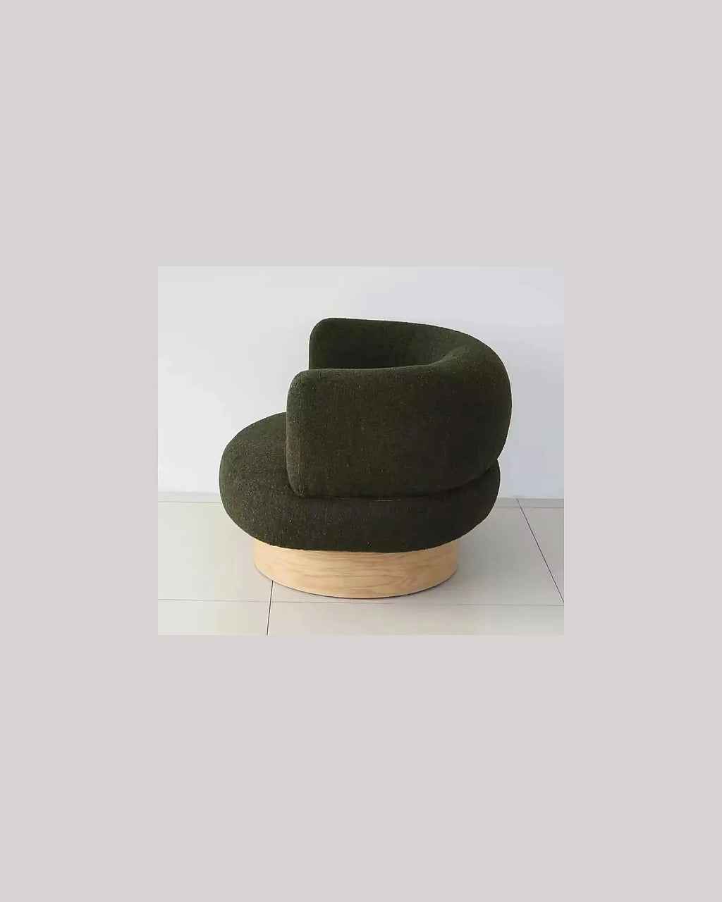 Mizu Swivel Lounge Chair, army green, rear three-quarter view