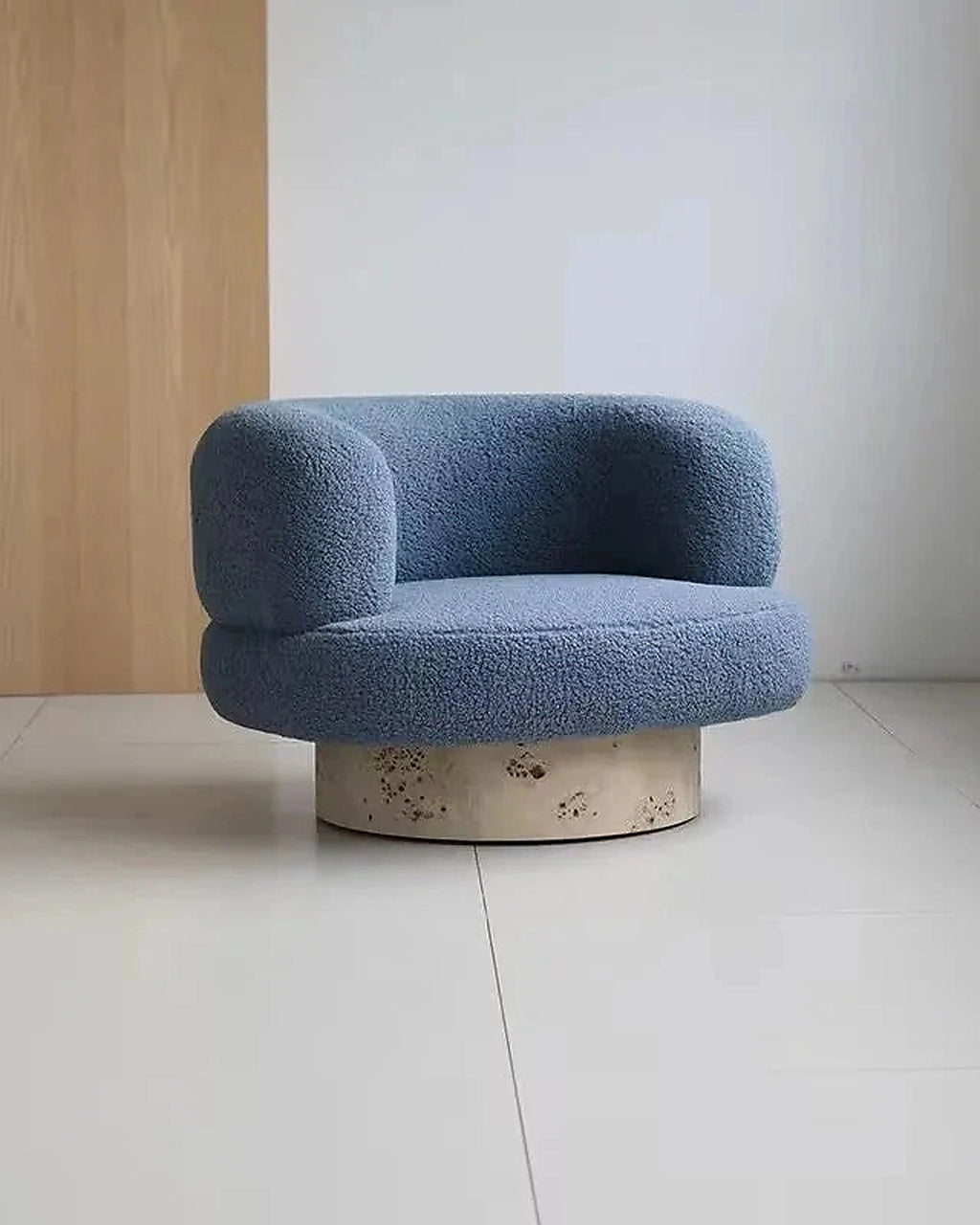 Mizu Swivel Lounge Chair, slate blue, three-quarter view