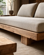 Mori sofa timber platform and cushion seam detail