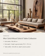 Mori Solid-Wood Sofa and Table Collection dimensions card