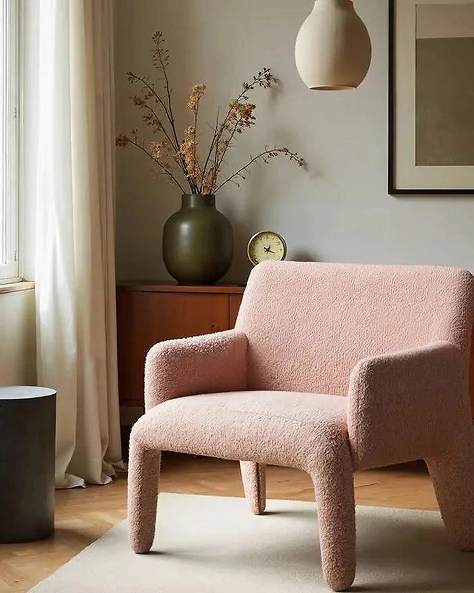 Nami Upholstered Armchair, lotus-pink upholstery