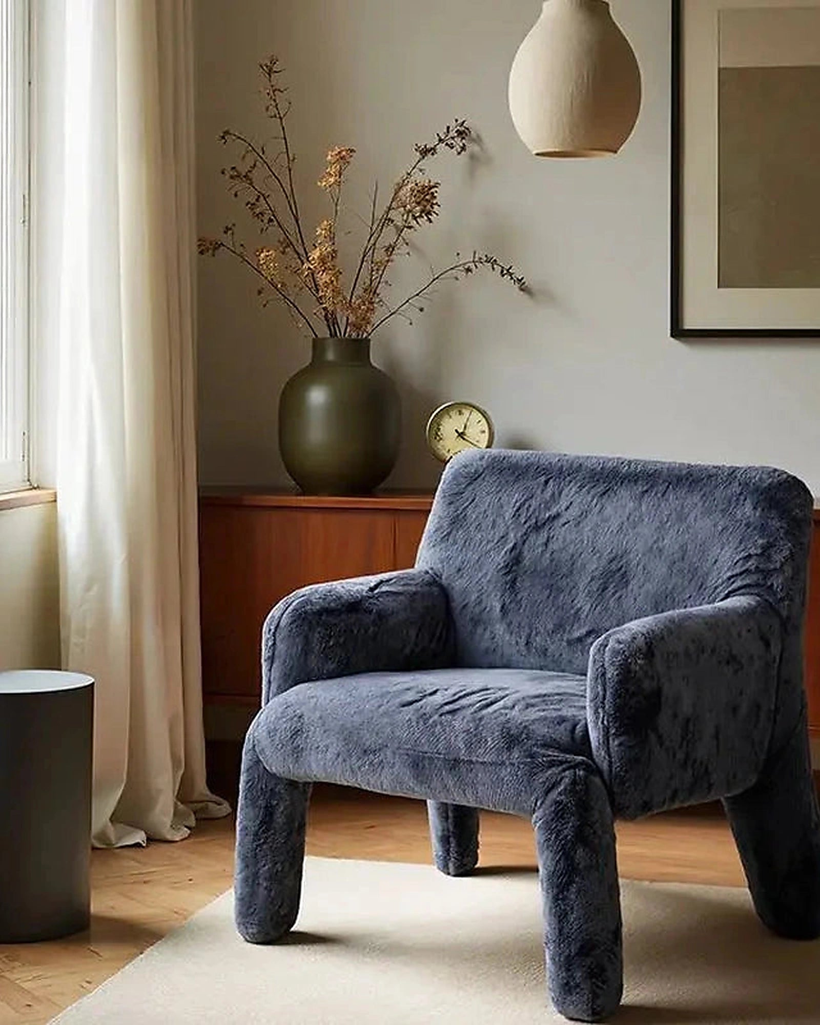 Nami Upholstered Armchair, blue-purple chair by a window