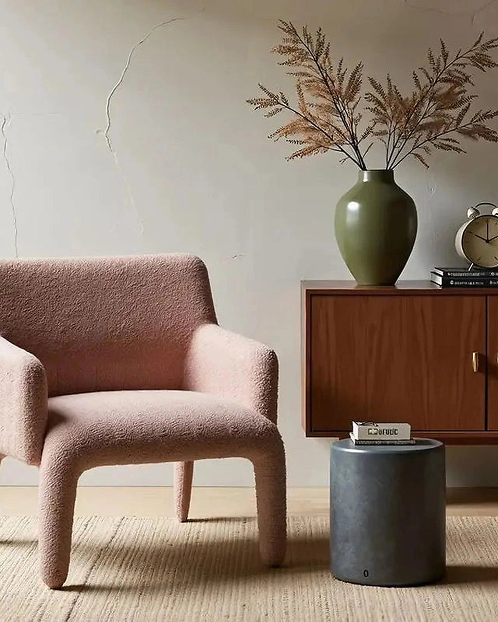 Nami Upholstered Armchair, lotus-pink lifestyle view