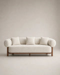 Noma bouclé three-seat sofa in a warm neutral Kadori studio