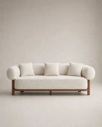 Noma bouclé three-seat sofa in a warm neutral Kadori studio