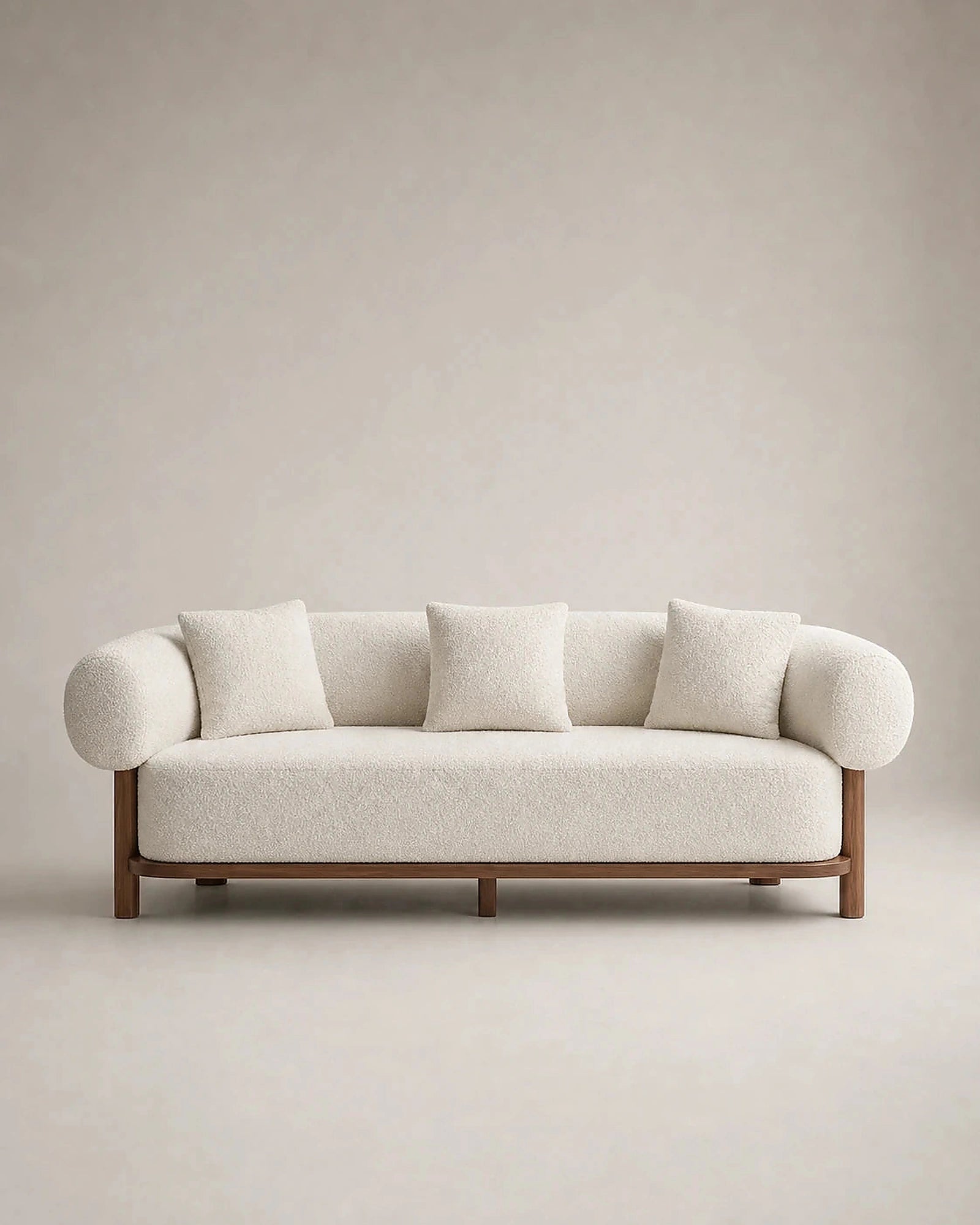 Noma bouclé three-seat sofa in a warm neutral Kadori studio