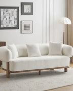 Yule Living Room Wooden 3-Seater Sofa, Boucle Fabric Upholstered Lounge Sofa Couch, Home Office/Bedroom Sofa Chair with Accent