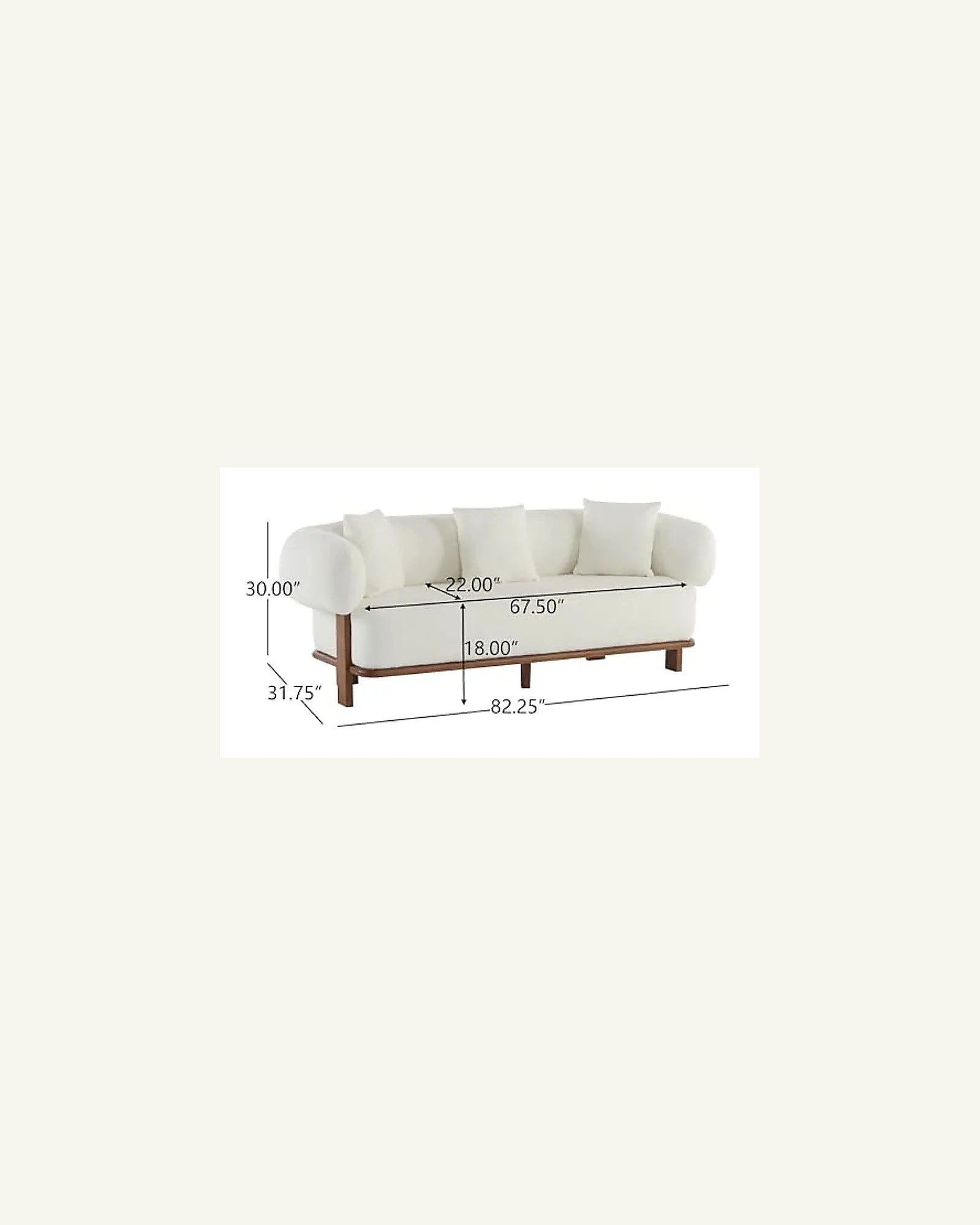 Yule Living Room Wooden 3-Seater Sofa, Boucle Fabric Upholstered Lounge Sofa Couch, Home Office/Bedroom Sofa Chair with Accent