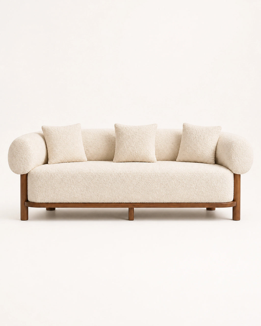 Yule Living Room Wooden 3-Seater Sofa, Boucle Fabric Upholstered Lounge Sofa Couch, Home Office/Bedroom Sofa Chair with Accent