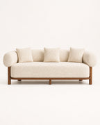 Yule Living Room Wooden 3-Seater Sofa, Boucle Fabric Upholstered Lounge Sofa Couch, Home Office/Bedroom Sofa Chair with Accent