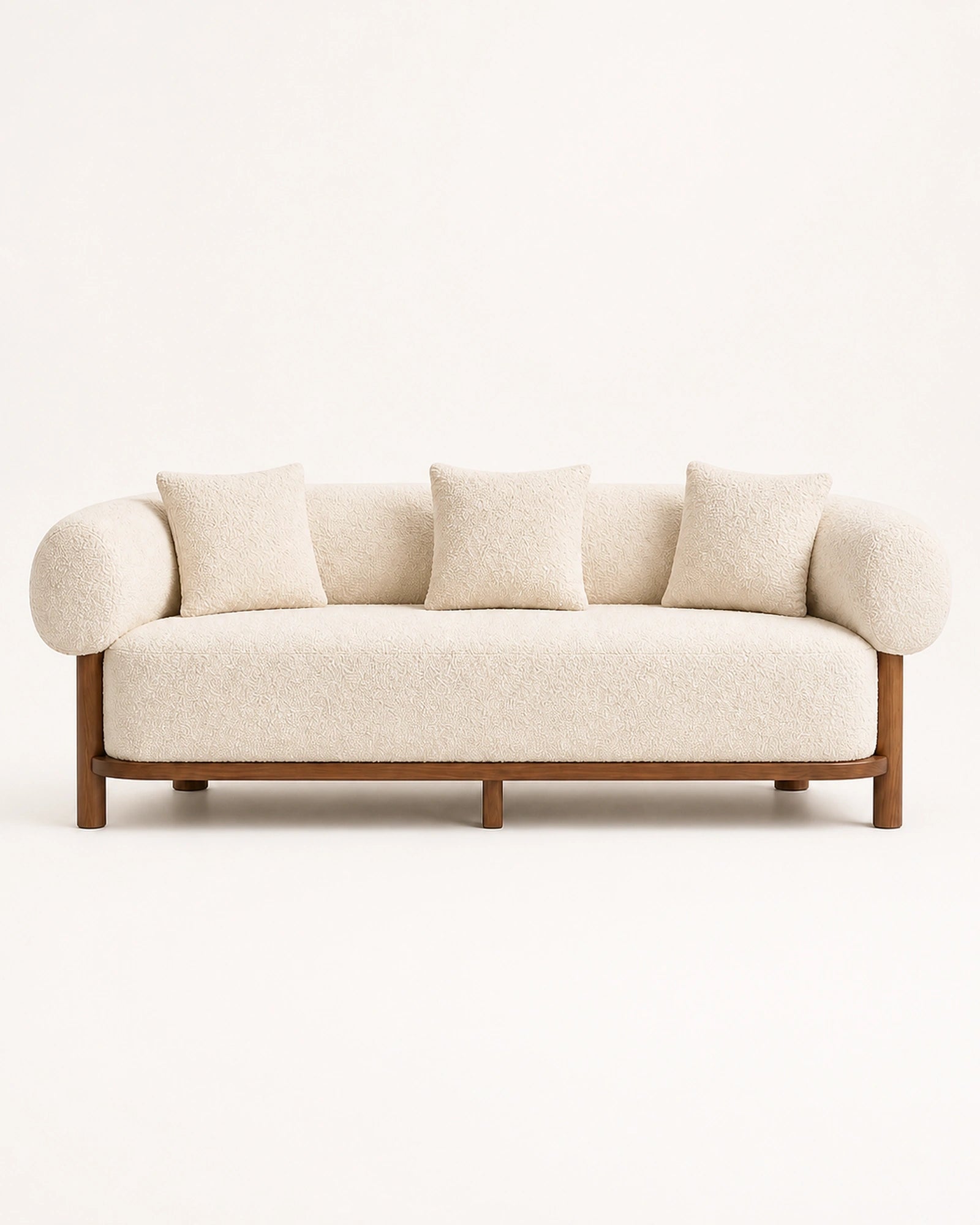 Yule Living Room Wooden 3-Seater Sofa, Boucle Fabric Upholstered Lounge Sofa Couch, Home Office/Bedroom Sofa Chair with Accent
