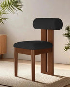 Riku Sculptural Dining Chair, walnut frame with black upholstery