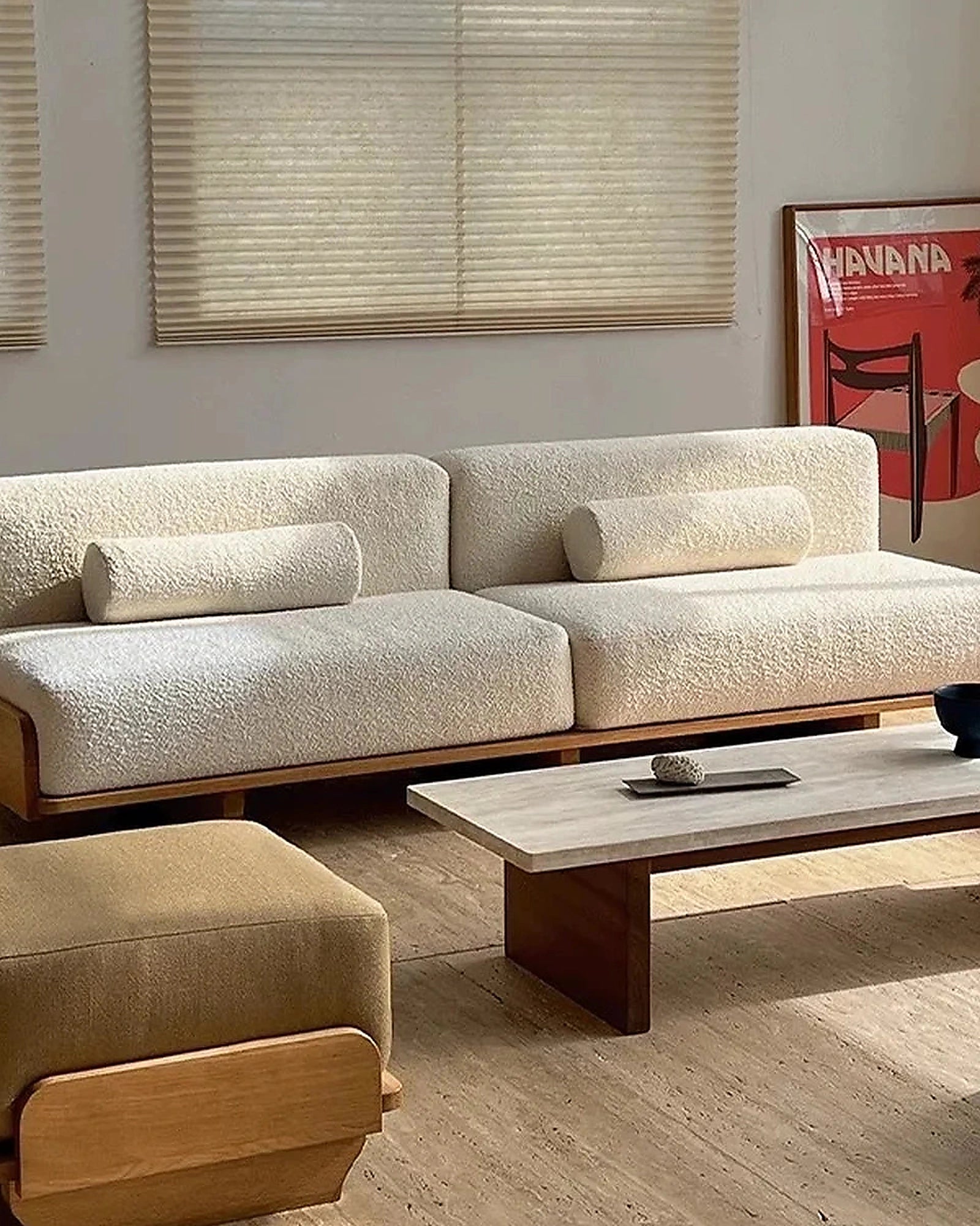 Seki Modular Platform Sofa, cream upholstery close-up