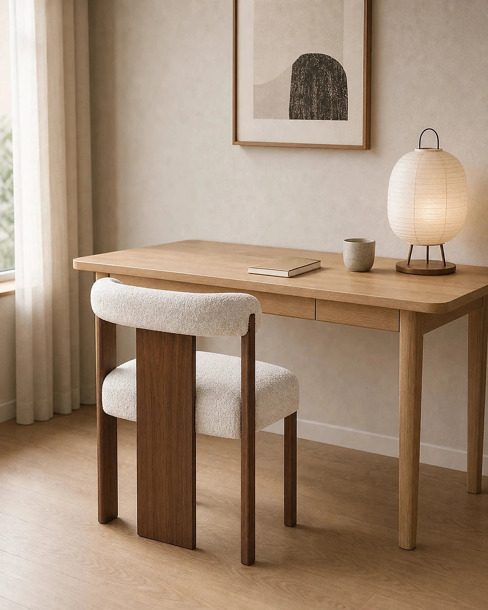 Sora chair at a compact Japandi writing desk