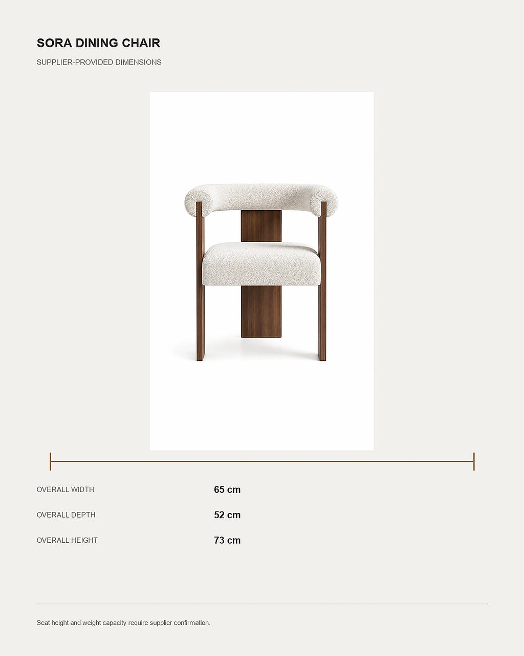 Sora dining chair dimensions: 65 by 52 by 73 centimetres