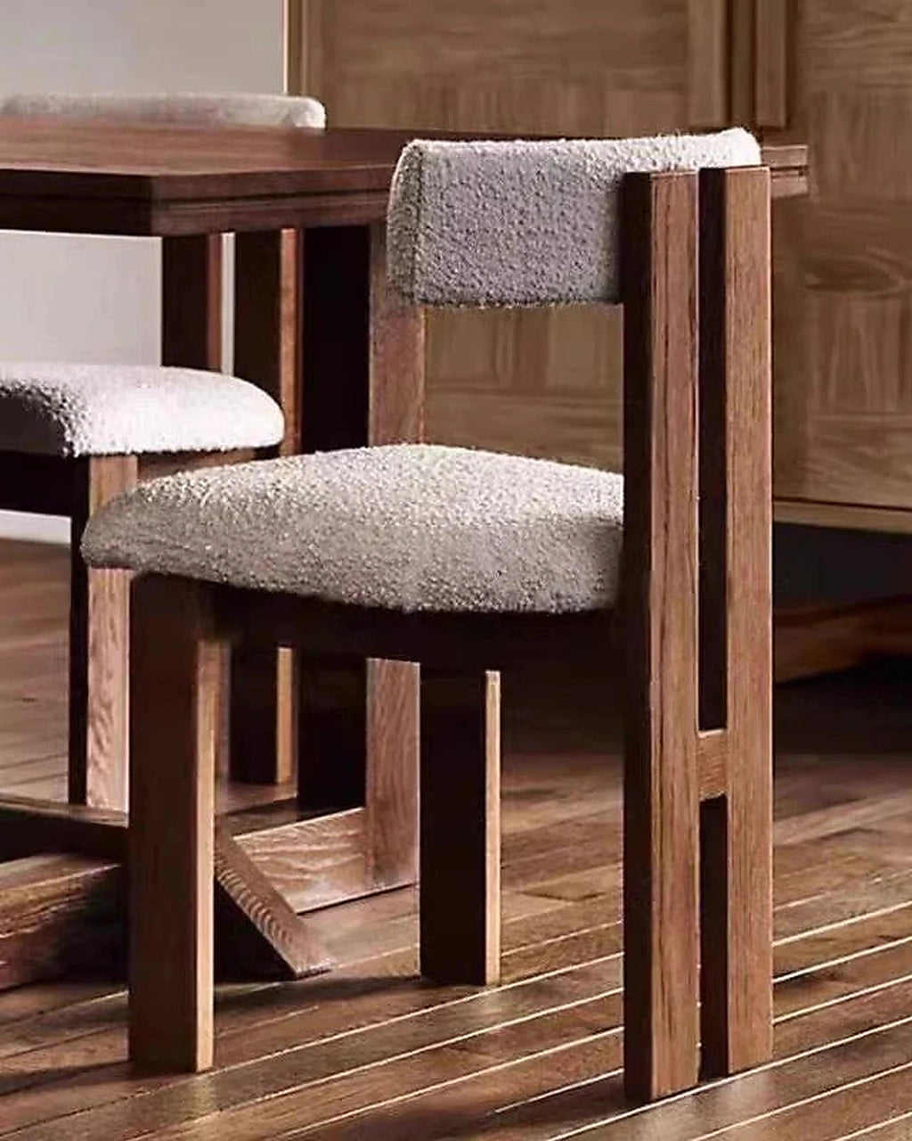 Tori Architectural Dining Chair, walnut chair at a dining table