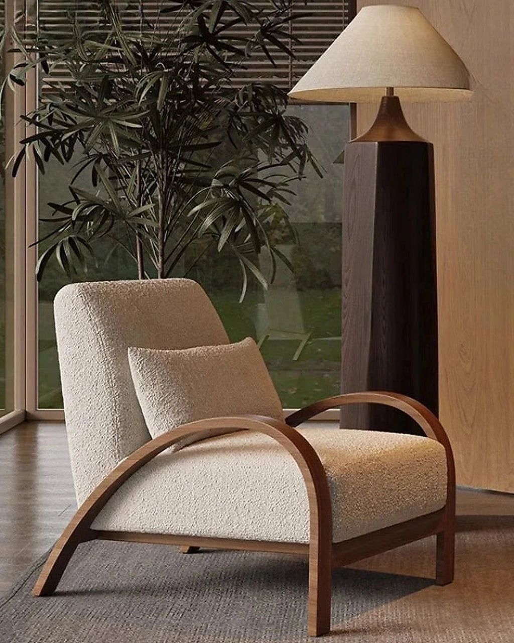Yori Curved Wood Lounge Chair, curved side-frame view